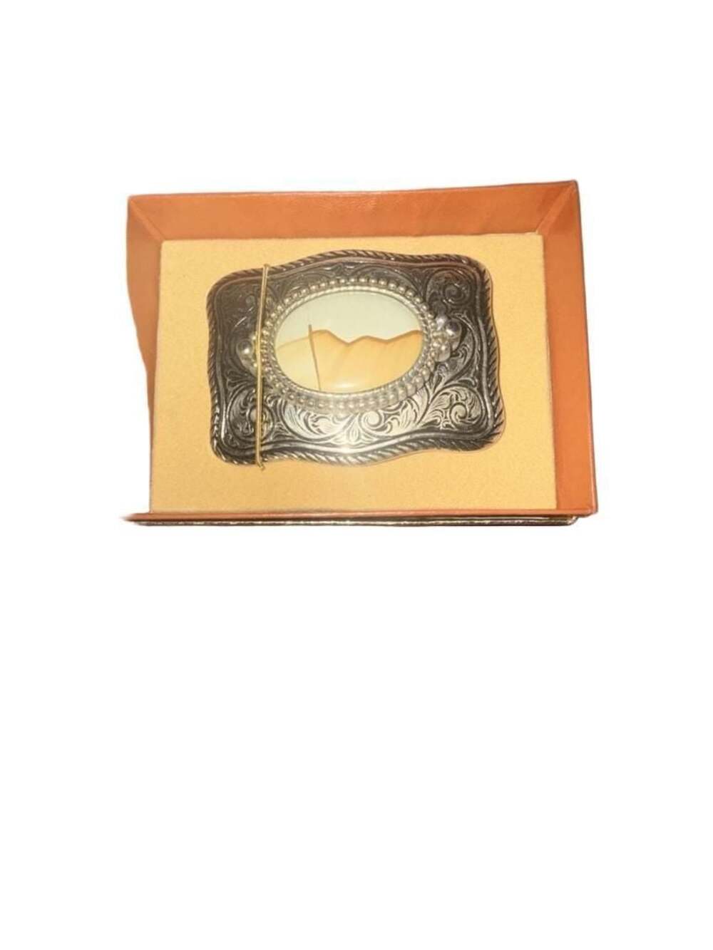 Vintage Western Belt Buckle with Picture Jasper Stone Inlay